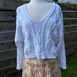 J. Crew Cable Knit White‎ Sweater Chunky Cropped Preppy Academia Y2K
